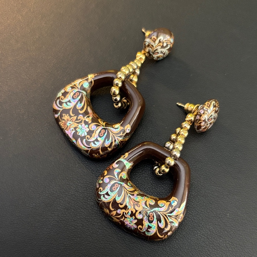 Hand Painted Brown and Gold Earrings